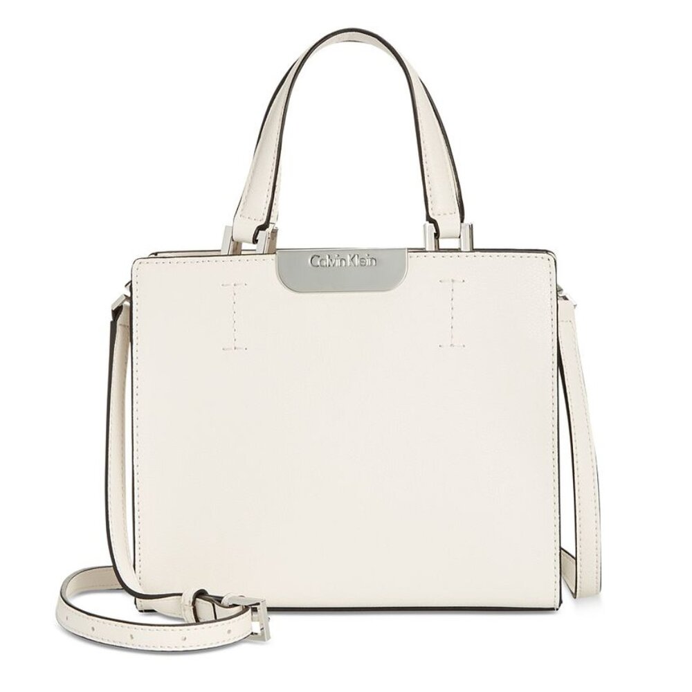 Calvin Klein LOLA Small Crossbody Top Handle White + Silver Handbag